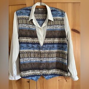 Allison Daley Blue and Brown Striped Dress Shirt